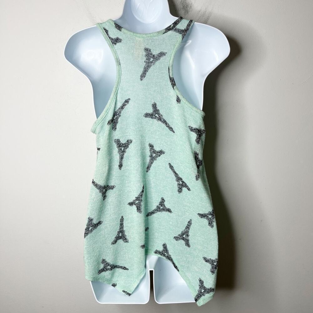 No Boundaries Women Knit Tank Top M Mint Green Eiffel Tower Racerback Asymmetric - Picture 6 of 9
